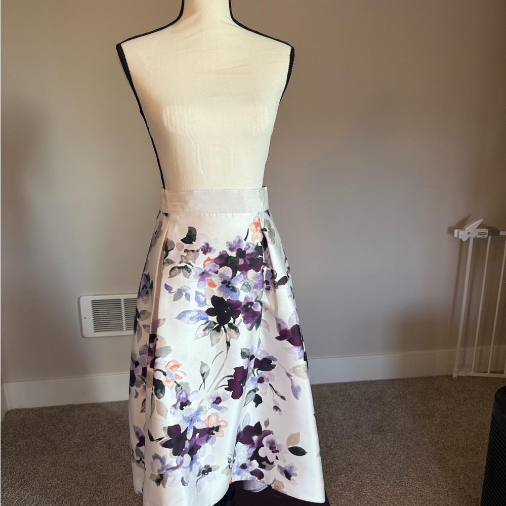 White House Black Market Asymmetrical A-Line Midi Skirt Purple, White